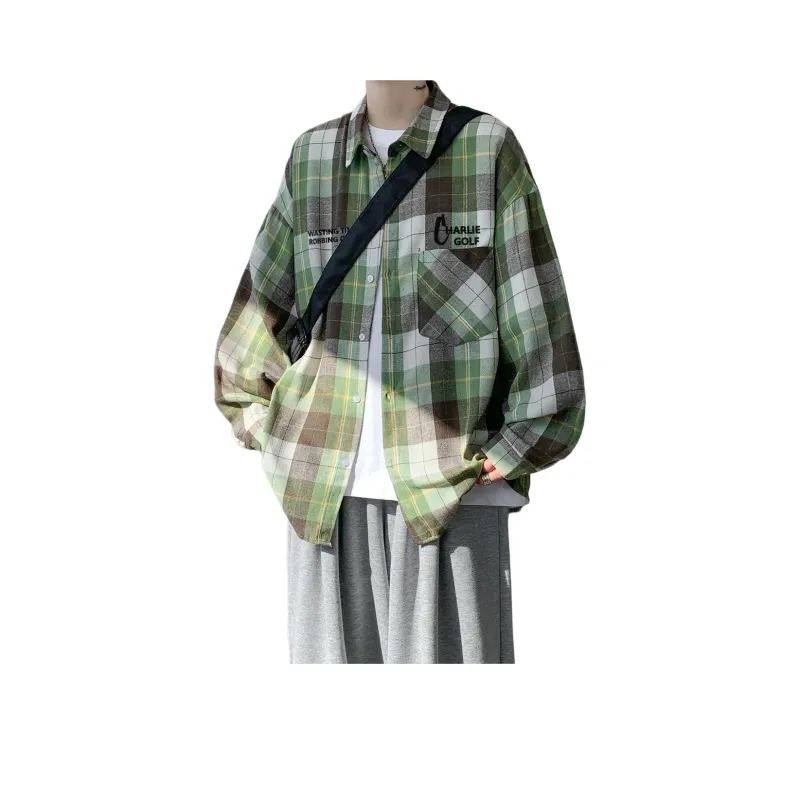 CHARLIE GOLF Shirt Unisex Plaid Green-0