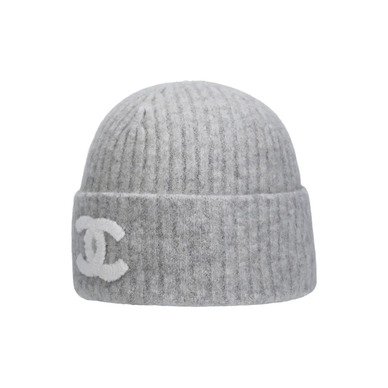 CHANEL Cashmere Knitted Fabric Beanies Unisex Gray-1