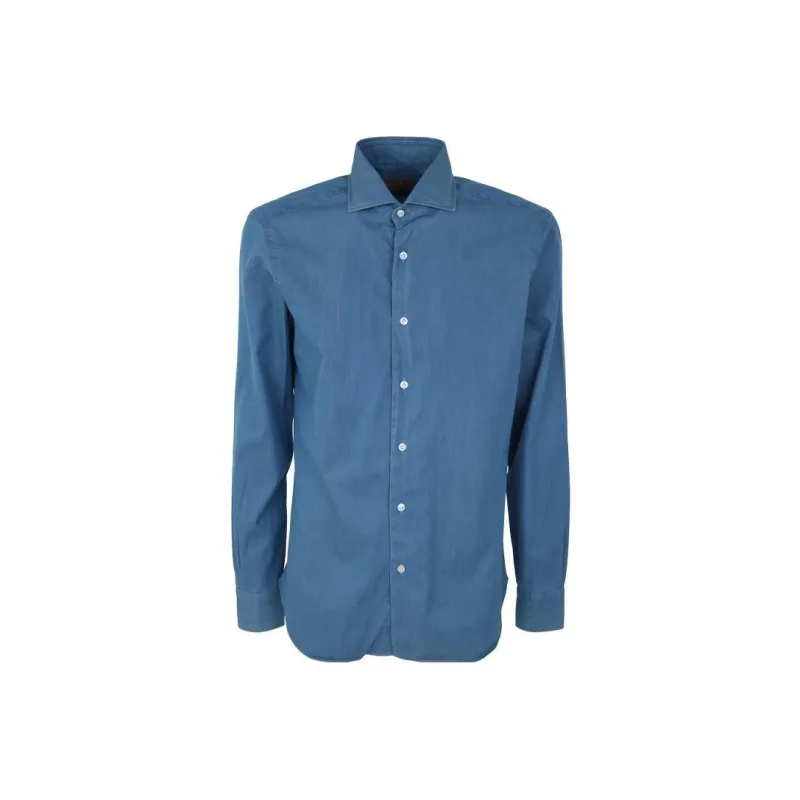 BARBA Spread collar Denim Shirt-0