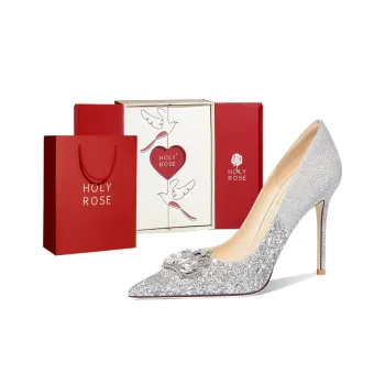 Holy Rose Slim Heel High Heels Silver Sparkling Rhinestone Crown