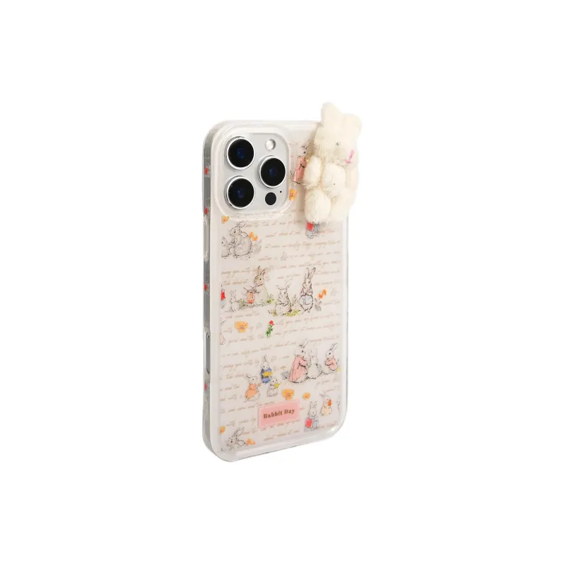 Wei Xin Acrylic Material Full Screen English Sketch Rabbit Phone Cases Compatibility With IPhone 16/15/14/13/Pro/Max-1