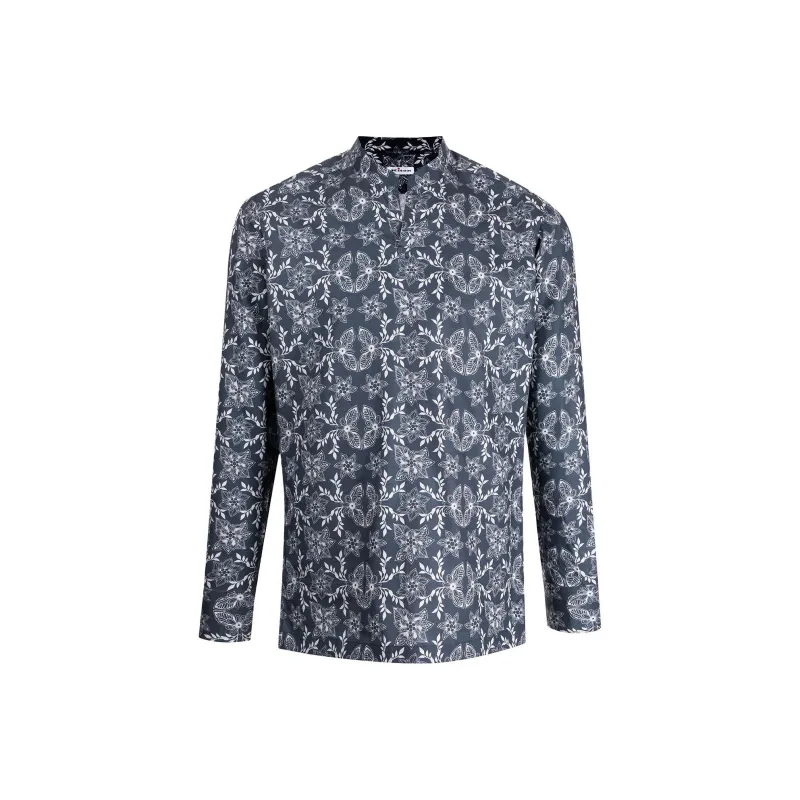 Kiton Floral-print Band Collar Shirt-0