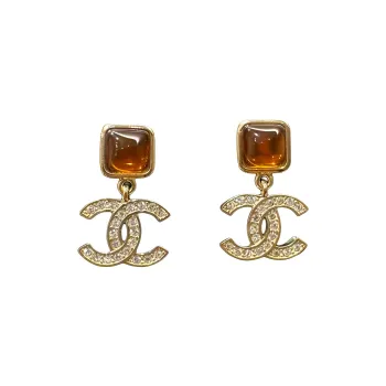 CHANEL Metal Rhinestone Crystal Earrings Women's Gold