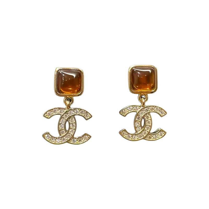 CHANEL Metal Rhinestone Crystal Earrings Women's Gold-0