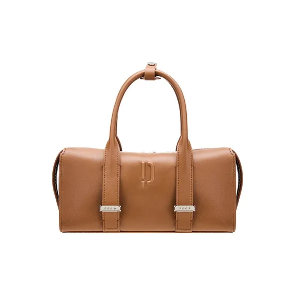 PECO Cow Leather Handbag, Boston Bag Women's Mocha/Purple Gold-0