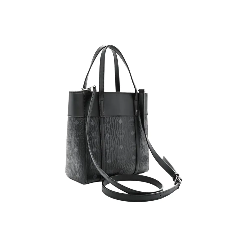 MCM Leather With Calfskin Basket Bag, Tote Bag, Shopping Bag, Shoulder Bag, Crossbody Bag, Handbag Mini Women's Black-1