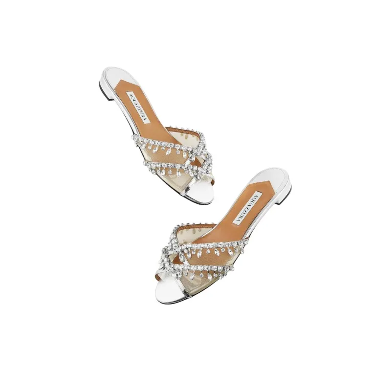 AQUAZZURA Slide Slippers Women's Silver-3