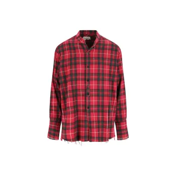 GREG LAUREN Check-print Denim-detail Open Shirt
