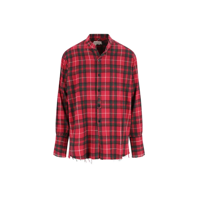 GREG LAUREN Check-print Denim-detail Open Shirt-0