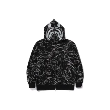 A BATHING APE Marbling Camo Shark Relaxed Fit Full Zip Hoodie