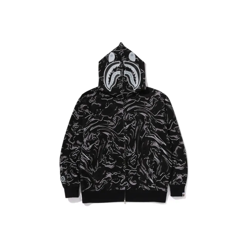 Bape Marbling Camo Shark Relaxed Fit Full Zip Hoodie-0