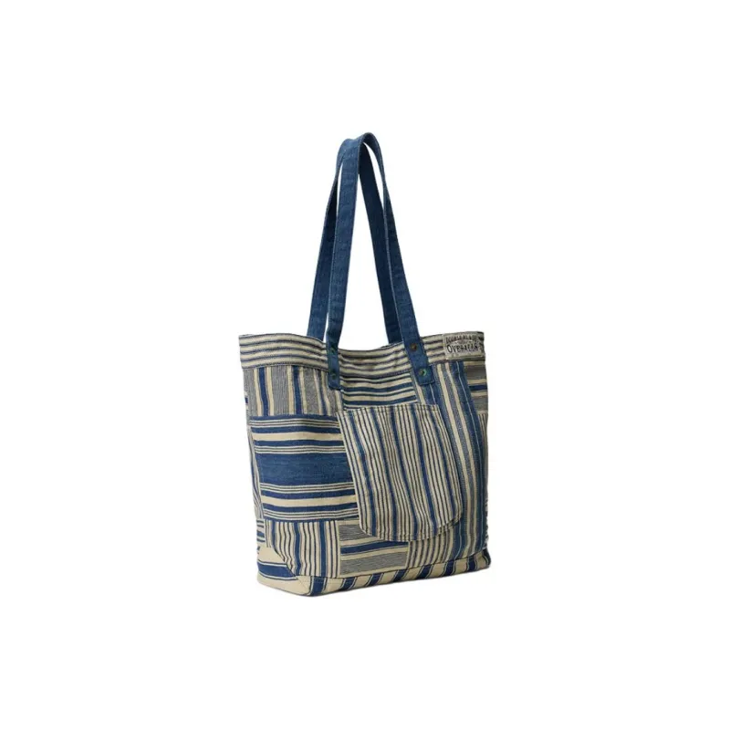 Ralph Lauren Fabric Tote Bag, Shopping Bag, Handbag, Shoulder Bag Men's Indigo With Cream-1