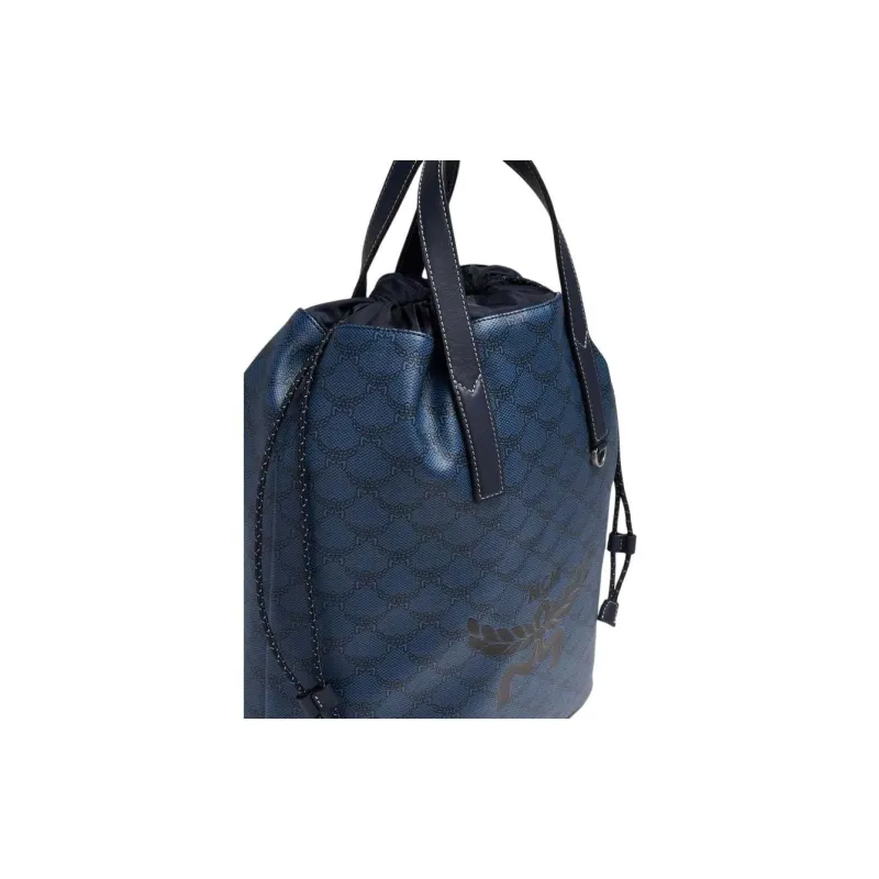 MCM Artificial Leather With Textile Backpack Unisex Blue-2