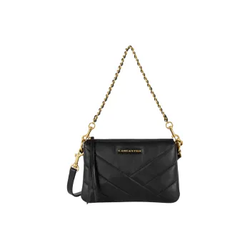 Lancaster Full Grain Cow Leather Shoulder Bag Small Size Women's Black