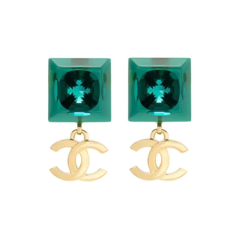 CHANEL Stud Earrings Women's Green-0