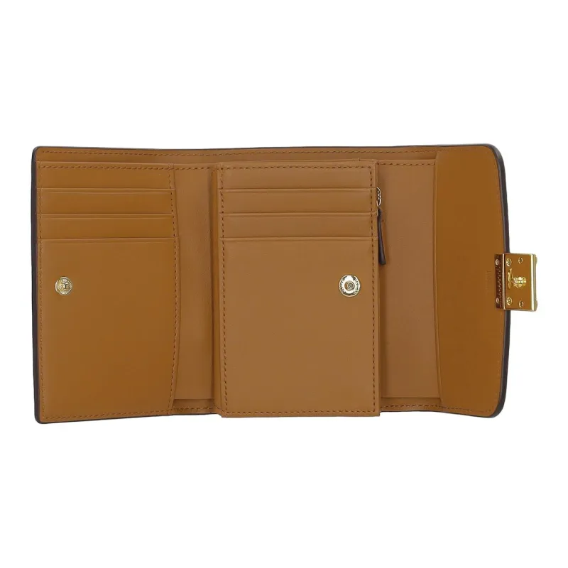 MCM Tracy Visetos Canvas With Leather Wallet Small Size Women's Cognac Brandy Brown & Black-2