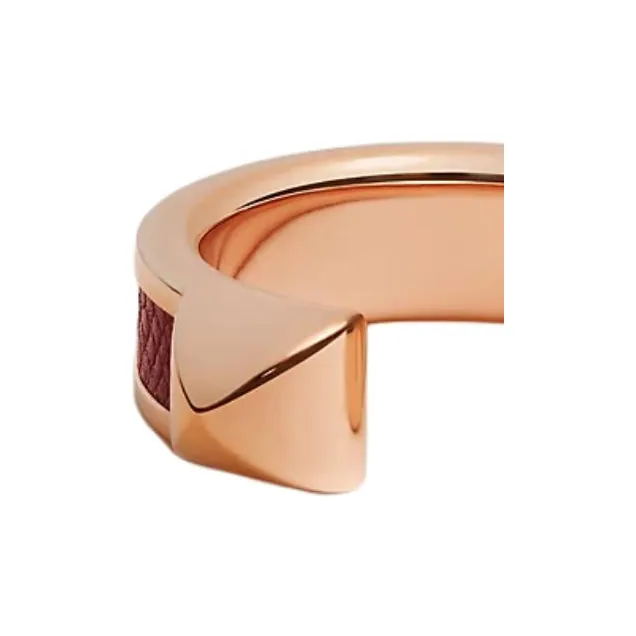 HERMES Calfskin Metal Leather Rings Women's Gold-1
