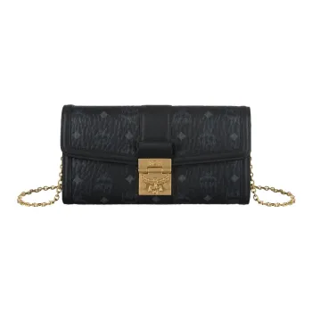 MCM Tracy Visetos Coated Canvas Wallet Crossbody Bag Large Size Women's Black
