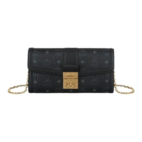 MCM Tracy Visetos Coated Canvas Wallet Crossbody Bag Large Size Women's Black