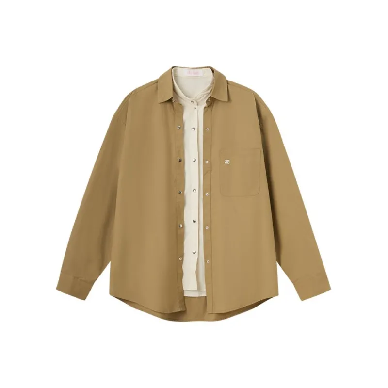 Abigthanks Mock Two Piece Shirt Unisex Beige Yellow-2