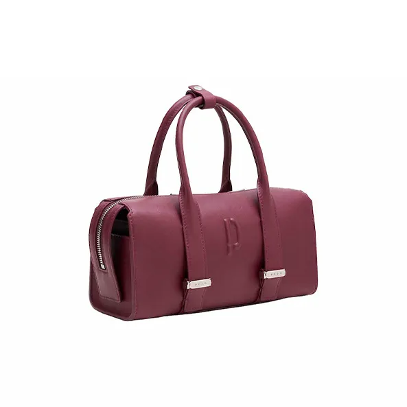 PECO Cow Leather Handbag, Boston Bag Women's Mocha/Purple Gold-9