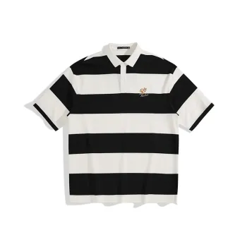 PEACEBIRD MEN Polo Shirts Men Black, White, And Gray Stripes Batch 1 Loose Fit