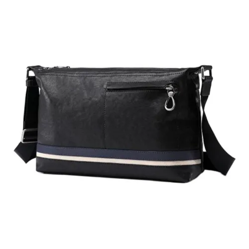 VIHUS Top Grain Cow Leather Shoulder Bag Men's Black Blue Stripes/Black Red Stripes