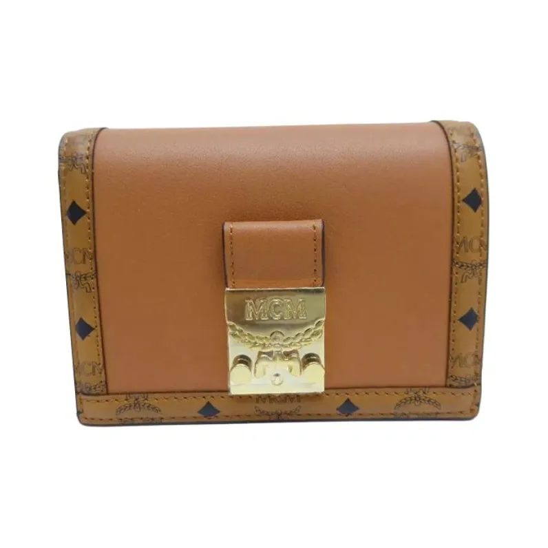 MCM Tracy Visetos Calfskin With Canvas Trim Wallet Mini Women's Cognac-0