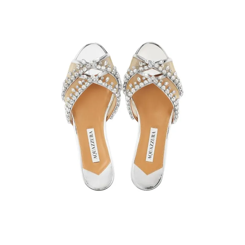 AQUAZZURA Slide Slippers Women's Silver-4