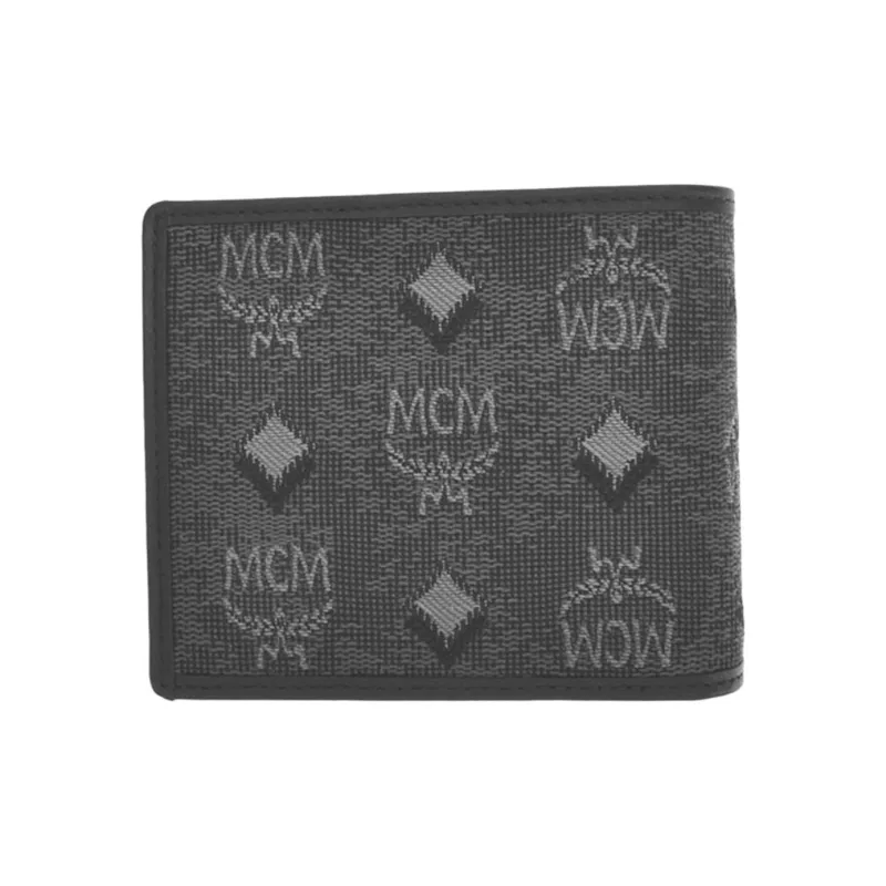 MCM Aren Fabric With Nappa Leather Trim Card Holder Wallet Small Size Men's Gray-1