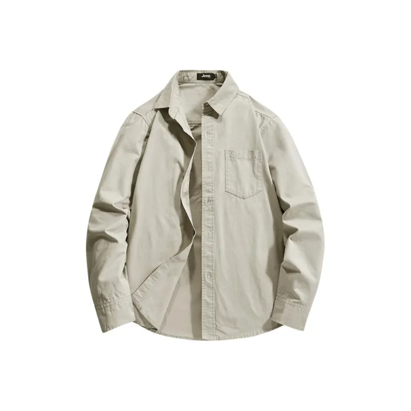 Jeep Outdoor Workwear Shirt Vintage Long Sleeved Coat Men's Khaki-4