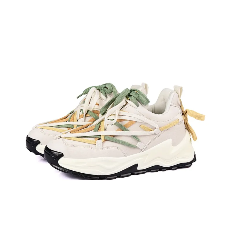 OUBT Niche Lace Up Design Height Increasing Lightweight Breathable Low Top Chunky Sneakers Men's-9
