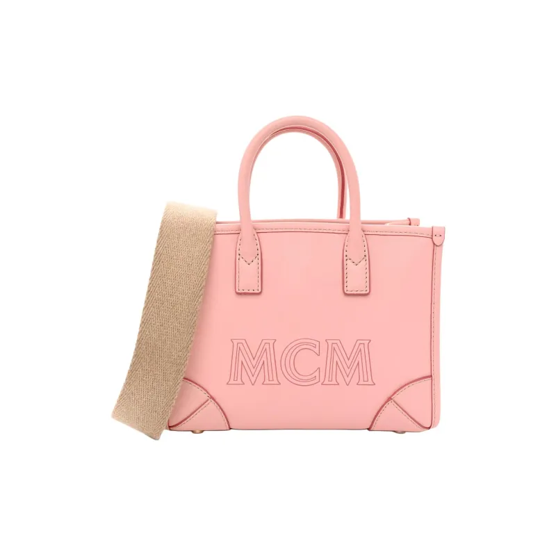 MCM Cow Leather Tote Bag, Shopping Bag, Crossbody Bag, Handbag Mini Women's Pink-0