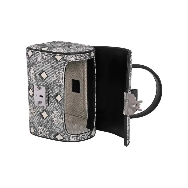 MCM Jacquard Fabric And Nappa Cow Leather Handbag Women's Gray-4