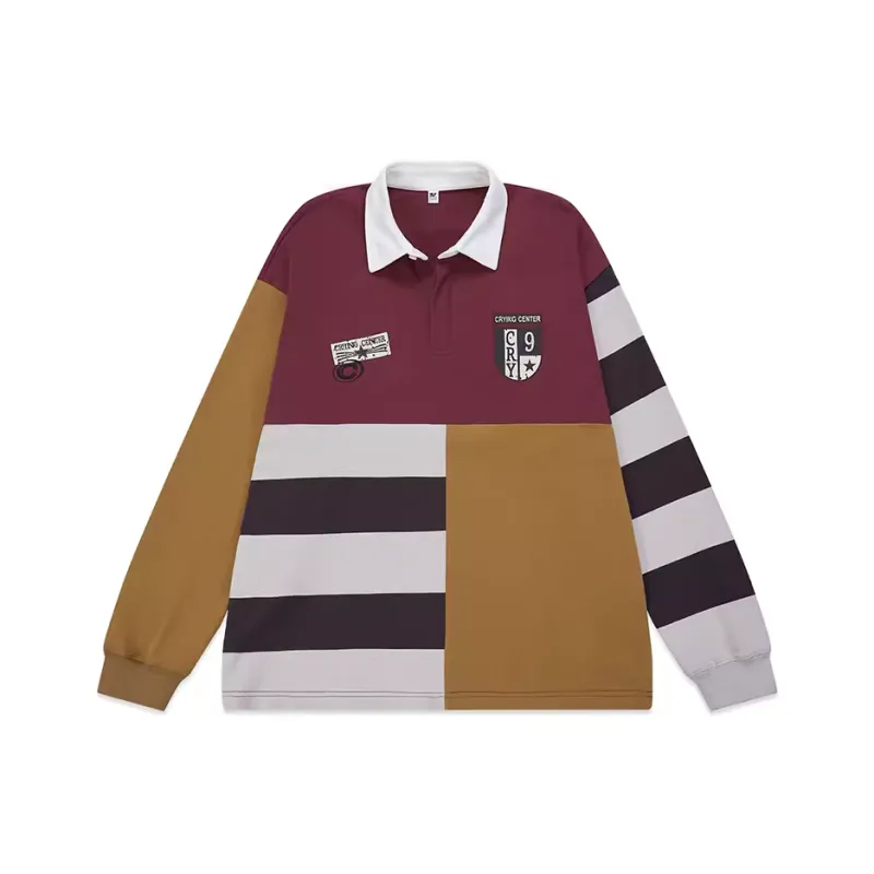 Crying Center Polo Shirt Unisex Vintage Patchwork Stripes-0