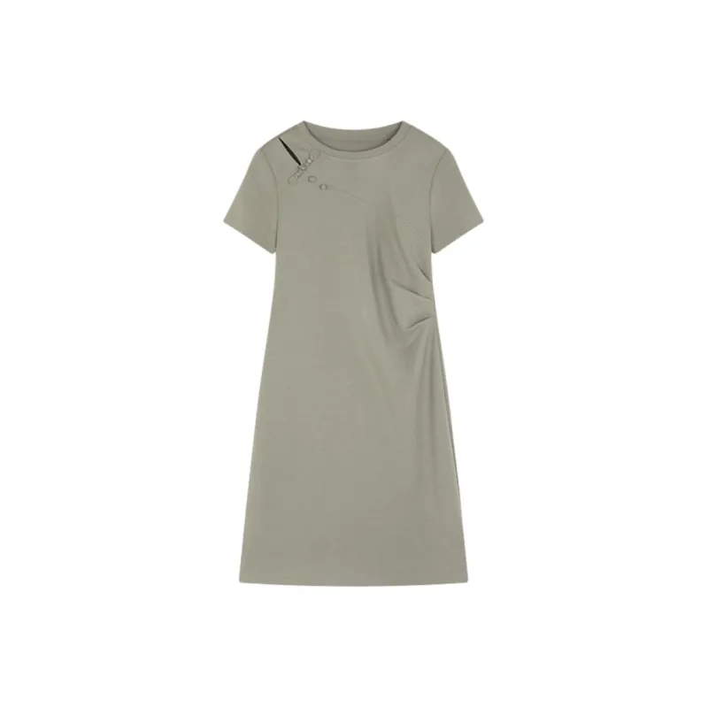 Mo Han Yi Mei Short Sleeved Dress Women's Pea Green-0