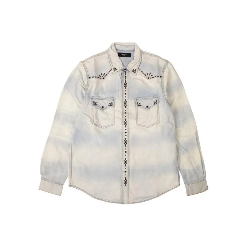 AMIRI Bleached Studded Denim Shirt-0