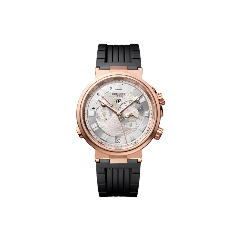 BREGUET Automatic Mechanical Movement Men's Watches Watch 40mm Silver Dial 18K Rose Gold Watch Case Rubber Strap-0