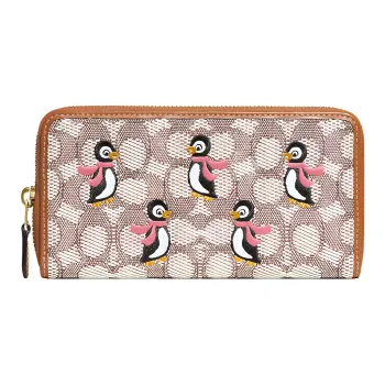 COACH Id Zip Wallet Leather Wrist Bags Clutches Wallets Small Size Women's Umber