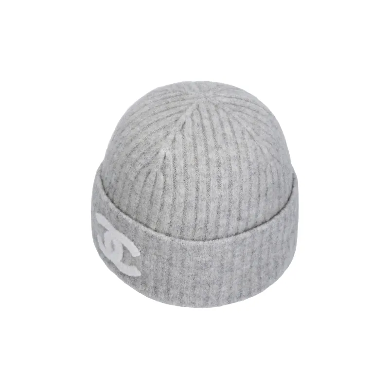 CHANEL Cashmere Knitted Fabric Beanies Unisex Gray-3