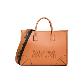 MCM Calfskin Shoulder Bag, Crossbody Bag, Handbag Tubas Women's Brown Cognac