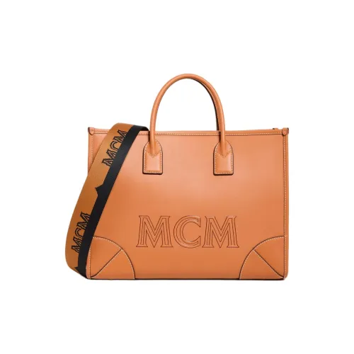 MCM Calfskin Shoulder Bag, Crossbody Bag, Handbag Tubas Women's Brown Cognac