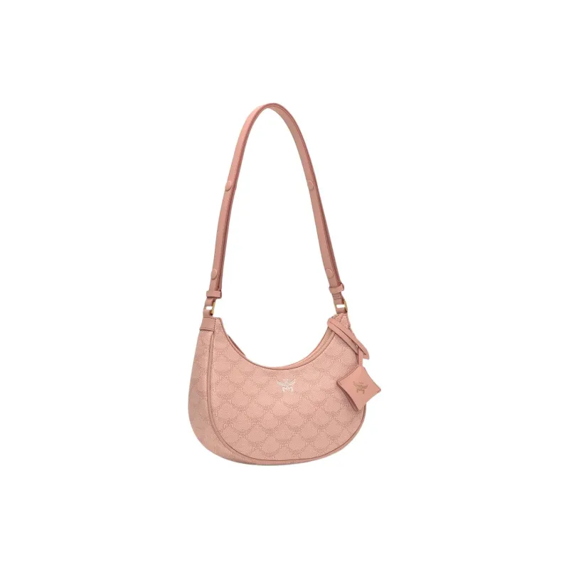 MCM Lauretos Canvas Crescent Bag Vagabond Shoulder Bag Small Size Women's Pink-1