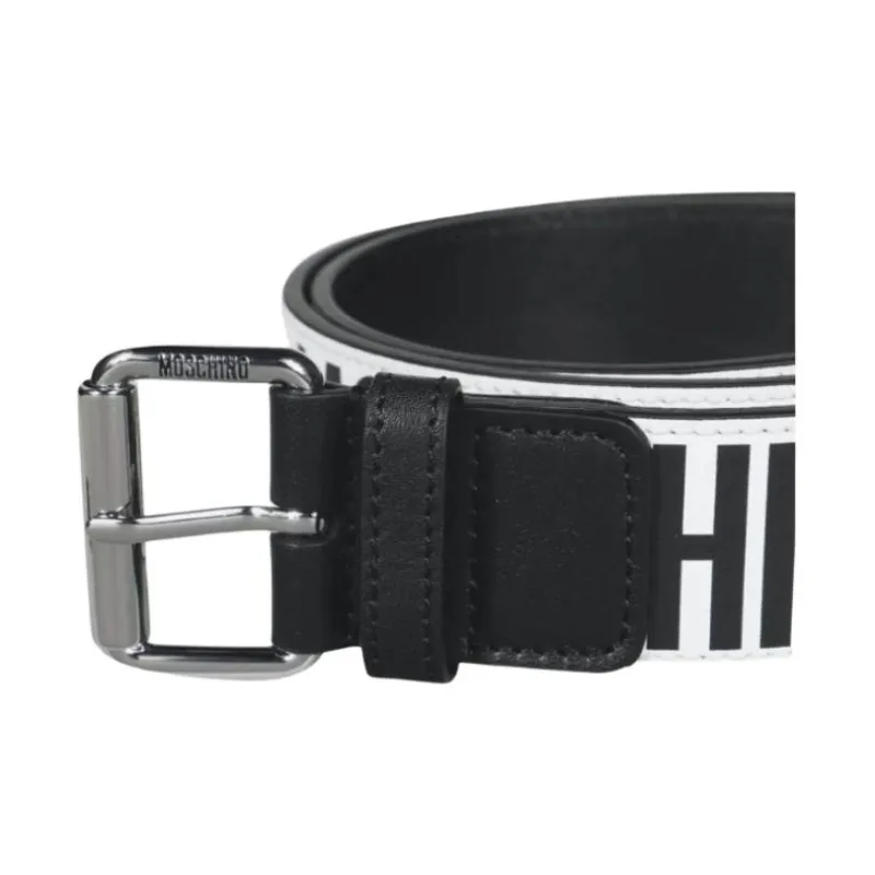 MOSCHINO Calfskin Leather Belts Men's White Width 4CM-3