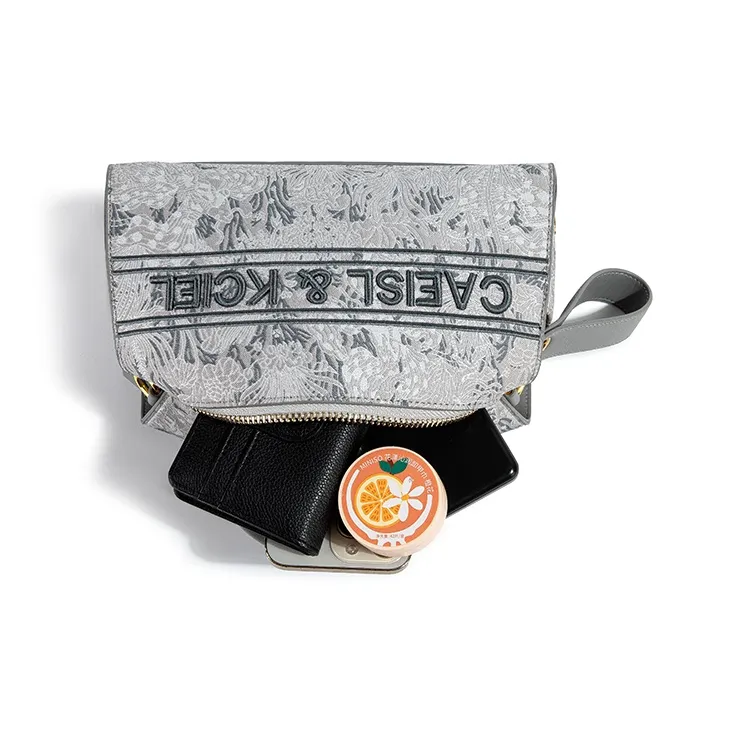 CAEISL&KCIEL Polyurethane Synthetic Leather Handbag Women's Embroidery Pink/Embroidery Gray-11