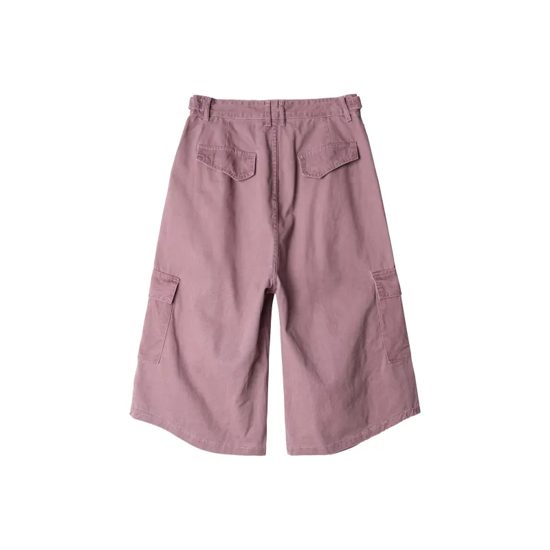 HOKLV Denim Shorts Unisex Burgundy-27