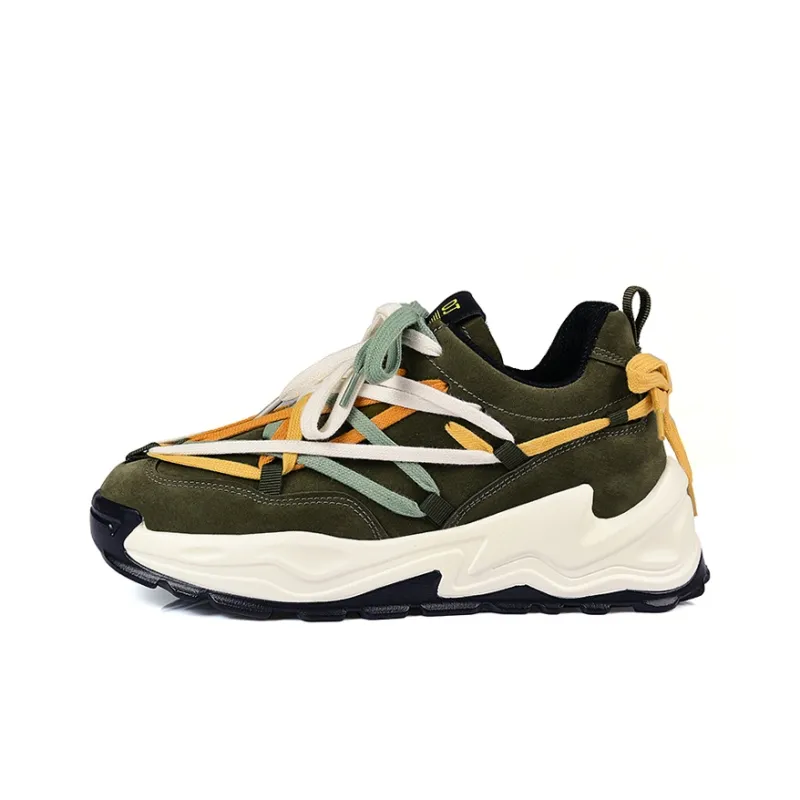 OUBT Niche Lace Up Design Height Increasing Lightweight Breathable Low Top Chunky Sneakers Men's-12