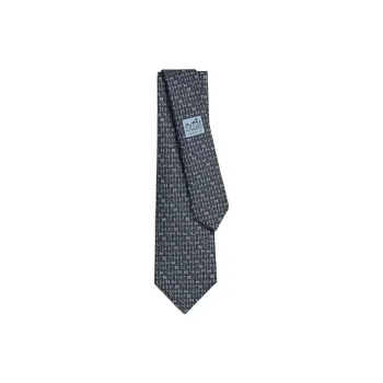 HERMES Mulberry Silk Ties Men's Gray Blue