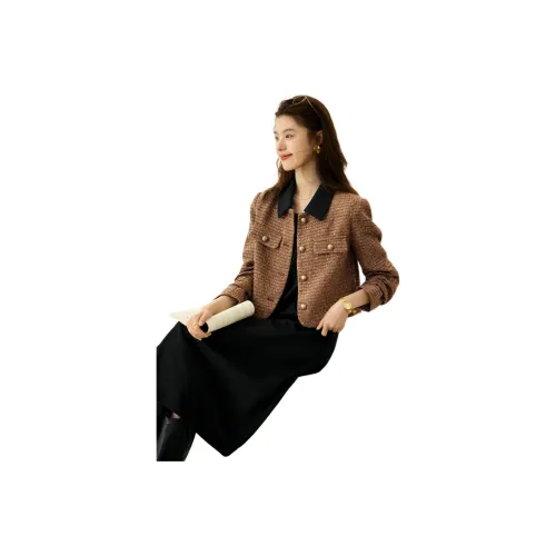 Mo Han Yi Mei Skirt Set Women's Dark Coffee Mixed With Black
