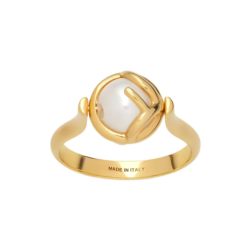 FENDI Bronze, Artificial Crystal Rings Women's Gold-1